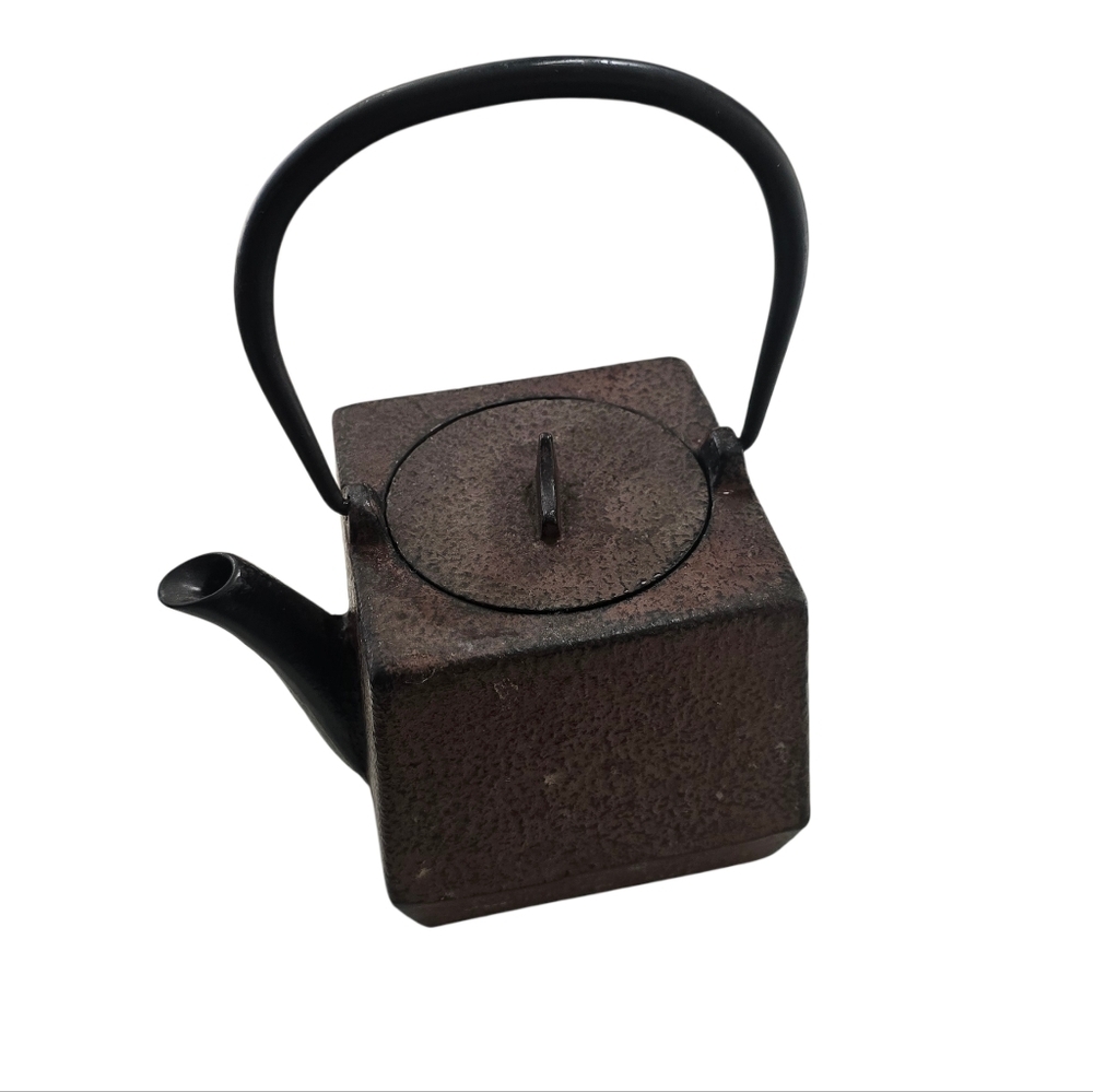 Rare Iwachu Japanese Square Tetsubin Cast Iron Teapot Enamel Lined Infuser - Picture 3 of 13